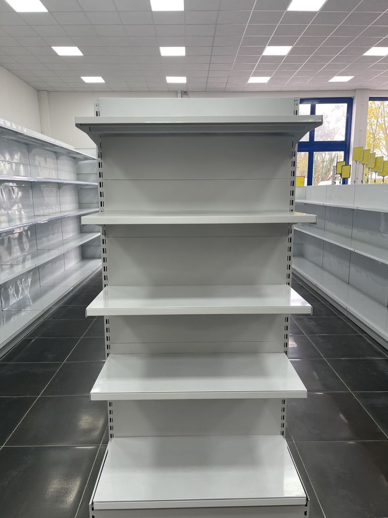 Gondola espositiva in metallo bianco per negozi, 4 ripiani 100x50x200