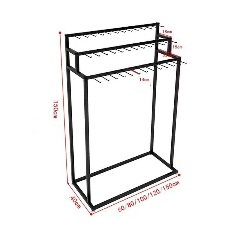 Espositore appendiabiti in metallo con doppia barra e ganci 100x40x150 (include 60 ganci per cinture)
