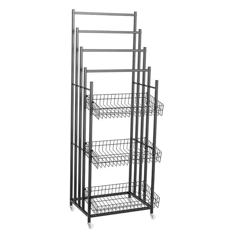 Espositore in metallo con cestelli e ruote 55x35x150