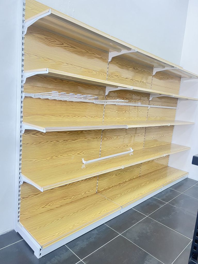 Scaffale espositore a parete effetto legno 120x50x240